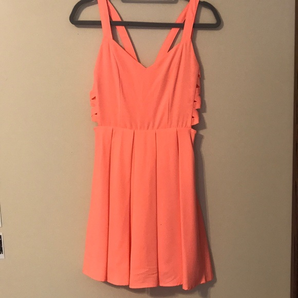 Neon Pink Mini Skater Dress with Side Cut Outs - Picture 1 of 7